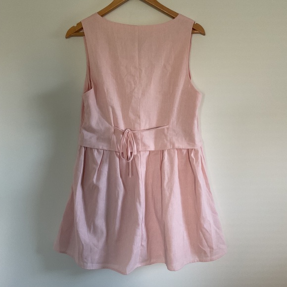 Paper Heart Linen Blend Pastel Pink Dress Sz XL Faux Separates Suit Vest Skirt - Picture 4 of 10